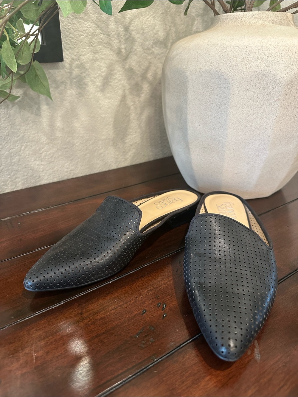 Women’s Black Perforated Slip-On Mules